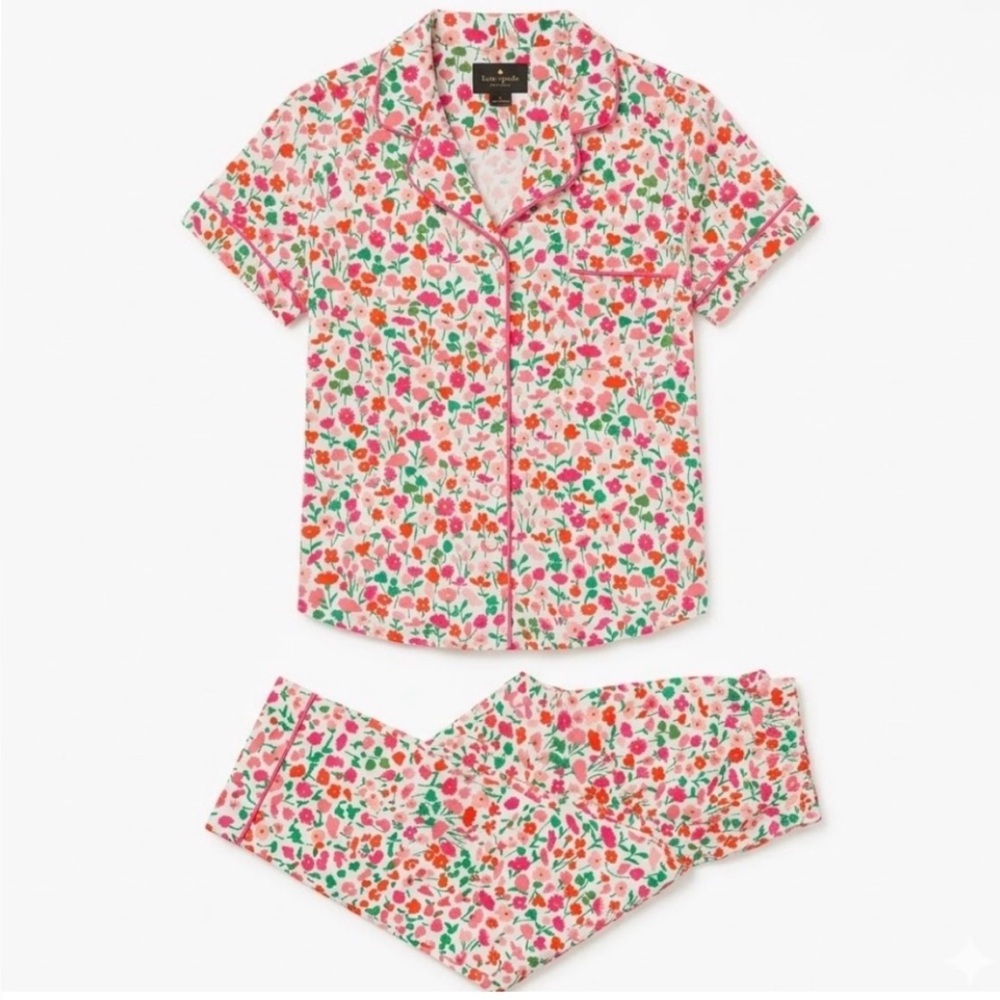 Kate Spade Floral Pacific Bloom Short-Sleeve Pajama Set Pink Red Green NEW Small